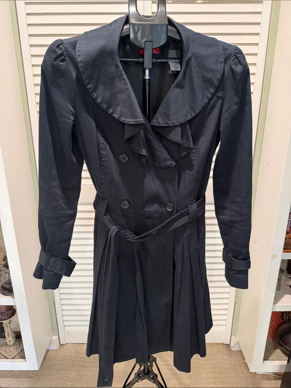 Elle Black Double-Breasted Long Sleeve Trench Dress with Belt